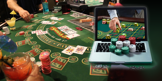 Mesa de casino, jugadores, ordenador